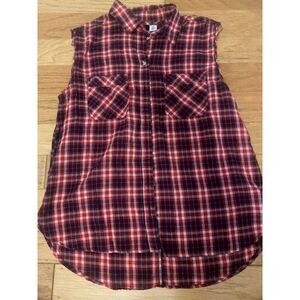 BDG, women's red plaid collared sleeveless button front cotton shirt size small